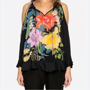 Johnny Was Fusion Floral Cold Shoulder Blouse Size Small